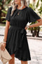 Elegant Pleated Round Neck Butterfly Sleeve Ruffled Belted A Line Mini Dress